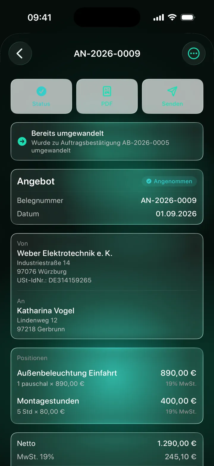 Quote AN-2026-0009 in USELY, already converted into order confirmation AB-2026-0005